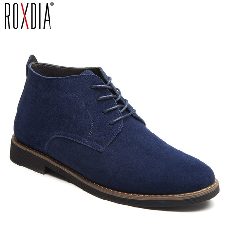 ROXDIA genuine leather men boots all season work shoes male lace up for man ankle boots with fur black plus size 39-48 RXM099 ► Photo 1/6