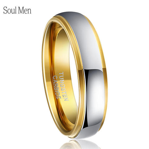 Men's Classic Wedding Band 6mm Two-Tone Silver & Gold Color Tungsten Ring Hot Sale Alliance Brazil Russian US Size 7-13 TU045R ► Photo 1/3