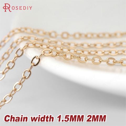 2 Meters width:1.5MM 2MM 24K Champagne Gold Color Brass Flat Oval Chains Necklace Chains High Quality Jewelry Accessories ► Photo 1/6