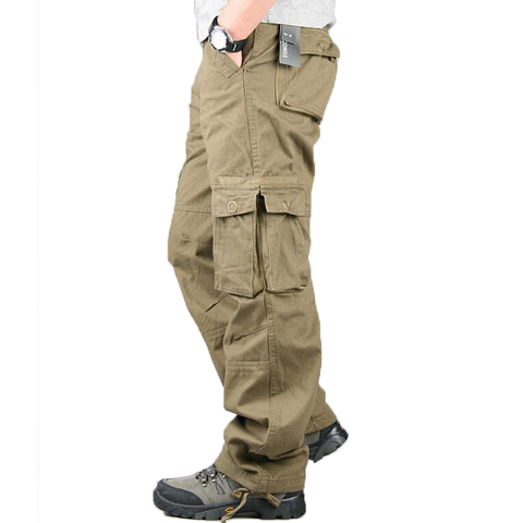 Cotton Casual Pants Men Pockets Loose Overalls New Thick Ribbon Trousers Mens Spring Autumn Winter Baggy Military Cargo Pants ► Photo 1/6