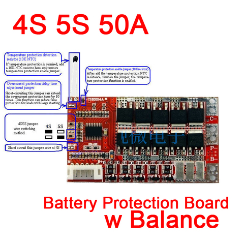 4S 5S 50A w/Balance 3.2V LiFePo4 Lithium Battery Cell PCB BMS Charging Protection Board Lithium iron phosphate battery ► Photo 1/5
