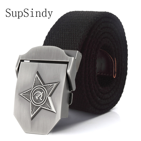 SupSindy Men&Women High Quality 3D Five Rays Star Military Belt Old CCCP Army Belt Patriotic Retired Soldiers Canvas Jeans Belts ► Photo 1/6