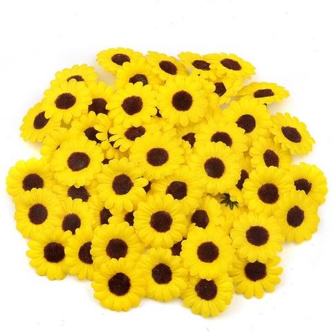 30pcs Mini Silk Sunflower Artificial Daisy Flower Head For Wedding Party Decoration DIY Scrapbooking Wreath Craft  Fake Flowers ► Photo 1/6