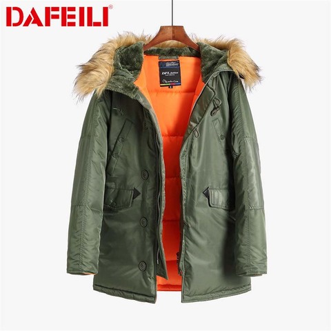 N-3B winter coat men fur hood slim fit thick parka padded military jacket for cold weather ► Photo 1/5