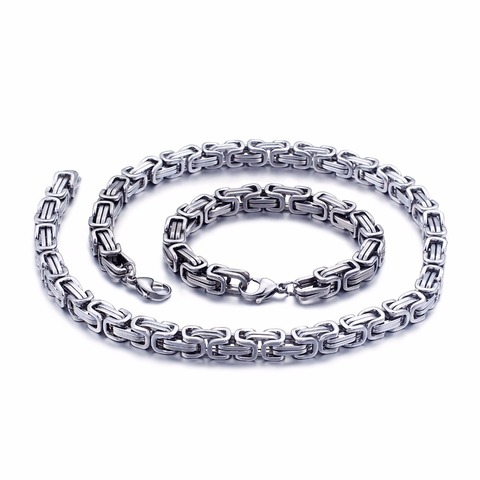 5mm/6mm/8mm wide Silver Stainless Steel King Byzantine Chain Necklace Bracelet Mens Jewelry Handmade ► Photo 1/6