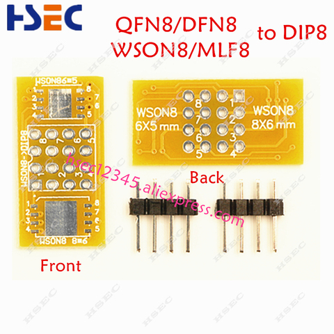 QFN8 to DIP8 Adapter adaptador programmer WSON8 DFN8 MLF8 QFN8 to DIP8 socket for 25xxx 8x6mm 6x5mm wson8 spi8 adapter socket ► Photo 1/6