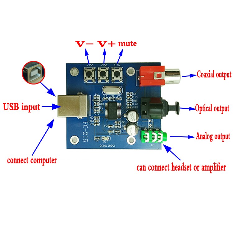 PCM2704 USB DAC Decoder USB to Coaxial SPDIF USB Sound Card PCB