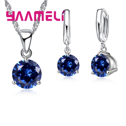 Promotions!!Canndy Colors 925 Sterling Silver Wedding Elegant Jewelry Sets CZ Crystal  Crystal Pendant Necklace Earrings ► Photo 1/6