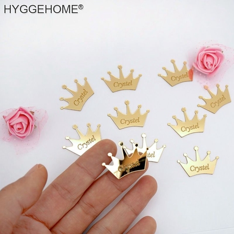 50pcs Personalized Mirror Crown Wedding Tags Table Center Decoration Card Acrylic Name Sign Stickers Party Favors Laser Cut Gift ► Photo 1/6