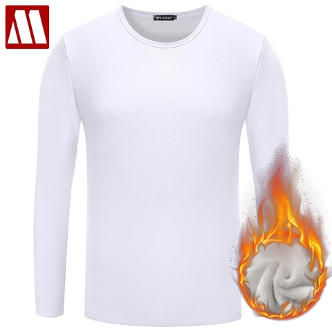 Men Casual Cotton T shirt 2022 Fashion Slim Fit Thermal Underwear Long Sleeve Solid T-Shirts Mens Winter Fleece T-shirt Male Tee ► Photo 1/6