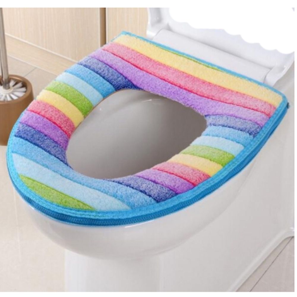Winter Bathroom Soft Warmer Toilet Washable Cloth Seat Cover Pads 2 Colors 