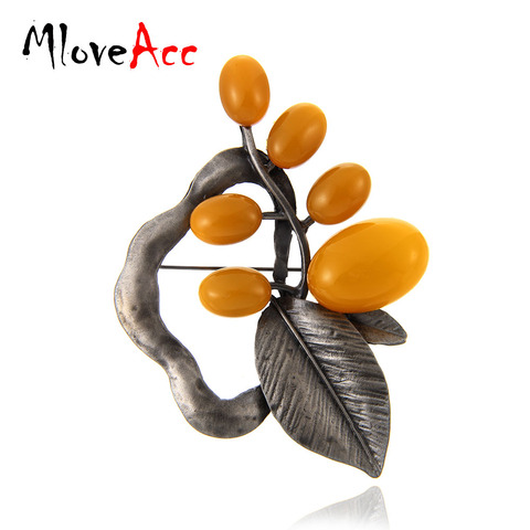 MloveAcc European Vintage Style Leaf Shape Brooches & Pin Neon Yellow Resin Charm Women Collar Brooch Pins Accessories ► Photo 1/1