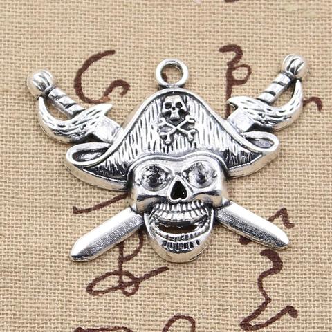 5pcs Charms Pirate Skull And Cross Swords 45x34mm Antique Pendant fit,Vintage Tibetan Bronze Silver color,DIY Bracelet Necklace ► Photo 1/3