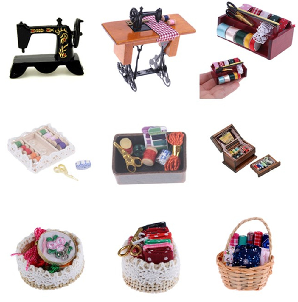 Details about   Doll House Furniture Decoration Mini Vintage Sewing Box With Needle Scissors Kit 