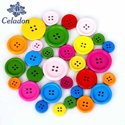 20-100pcs Multicolor 15mm 20mm 25mm 30mm Round Wooden Buttons 4 Holes Sewing Button Scrapbooking Garment DIY Apparel Accessories ► Photo 1/6