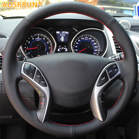 AOSRRUN Leather Hand-stitched Car Steering Wheel Covers For Hyundai Elantra 2011-2016 Avante i30 2012-2016 Car accessories ► Photo 1/3