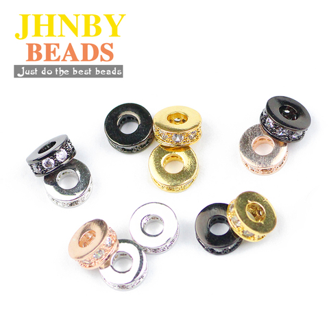 JHNBY 4pcs Coin Copper Spacer beads 7.5mm flat Round Pave CZ Charms Gold Loose beads for Jewelry bracelet making DIY Accessories ► Photo 1/5
