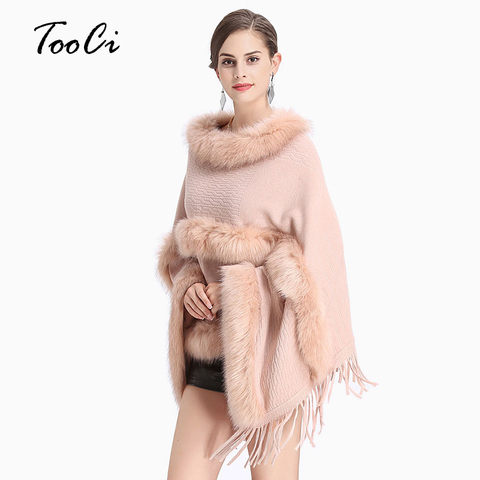 New Fashion Women Spring  Faux Fur Bat Sleeve Ponchos And Capes Pink Round-Neck Knit Sweater And Pullovers Faux Fur Coat Wedding ► Photo 1/6