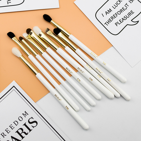 BEILI Pro Pearl White 9 Pcs Eye Make up Brush Set Natural XGF Goat Hair Eyebrow Eye blending Eyeshadow pinceaux maquillage Kit ► Photo 1/5