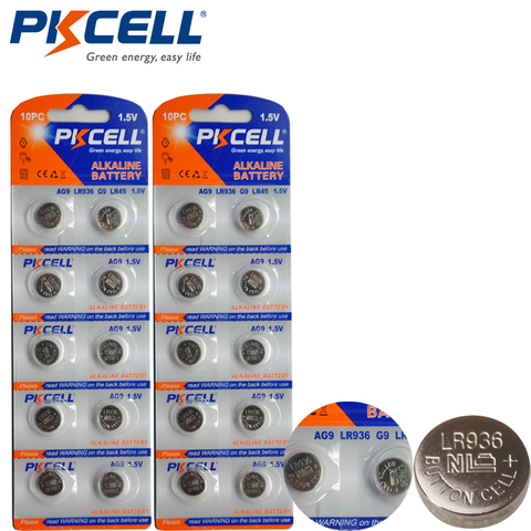 20 Pieces PKCELL 1.5V AG9 Battery LR936 394 SR936SW 194 V394 Button Coin Cell Alkaline Battery ► Photo 1/2