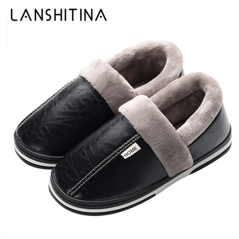 2022 Winter House Slippers Men Leather Plush Male Shoes Waterproof Anti Dirty Warm Fur Slippers Non-slip Cotton Man Indoor Shoes ► Photo 1/6