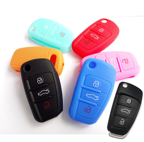 Silicone Car Key Cover Fit For Audi a1 a3 a4 a5 a6 a7 a8 r8 Tt s5 s6 s7 s8 Sq5 q5 q7 Rs5 Fold Flip Remote Keychain Case Fob ► Photo 1/5