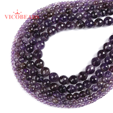 Natural Stone Faceted Dark Purple Amethysts Quartz Loose Beads 15