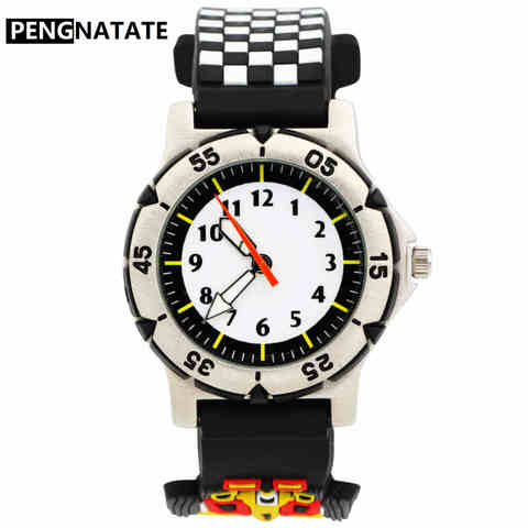 PENGNATATE Children Watches Fashion Racing Car Silicone Strap 3D Cartoon Bracelet Wristwatches for Student Gifts Kids Boys Watch ► Photo 1/6