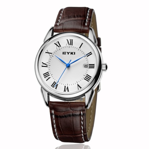 EYKI Men Leather Watches Simple Roman Numeral Dial With Calendar Quartz Watch Waterproof Wristwatch Clock Relogio Reloj ► Photo 1/6