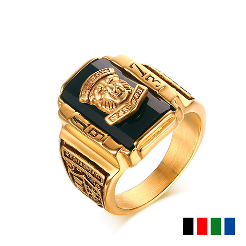 FDLK  Fashion Vintage Gold Metal Black Blue Red Crystal Ring 1973 Walton Tigers Navy Signet Rings for Men Male Boho Jewelry ► Photo 1/6