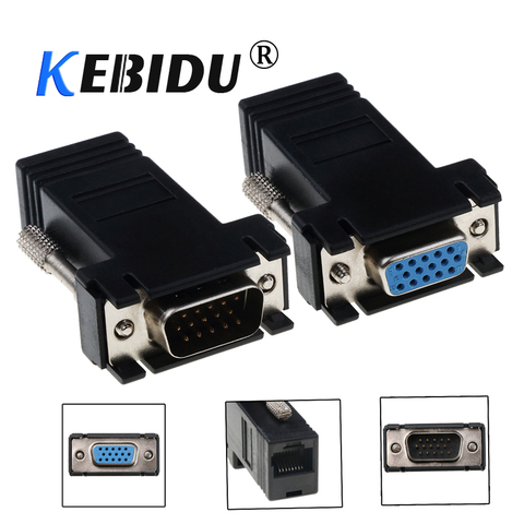 kebidu Mini VGA Extension Extender Cord Male Female To Lan Cat5 Cat5e RJ45 Ethernet Adapter for PC Laptop ► Photo 1/6
