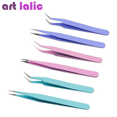 1Pc Nail Art Tweezers Stainless Steel Straight Curved Candy Color Nail Tools Rhinestones Nipper Picking Clip Eyelash Makeup ► Photo 1/6