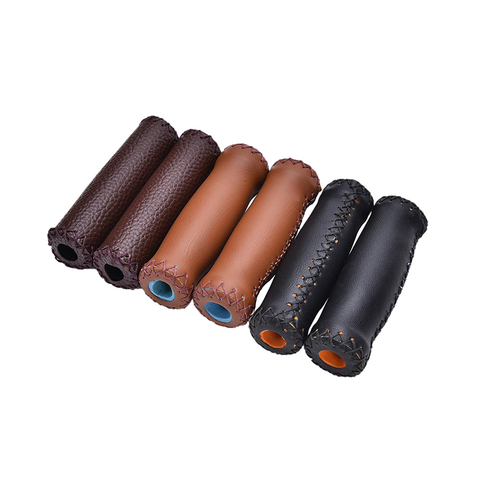 1Pair 3 Colors Vintage Retro Riding MTB Road Mountain Bike Bicycle Handlebar Grip Artificial Leather Cycling Grip Ends ► Photo 1/6