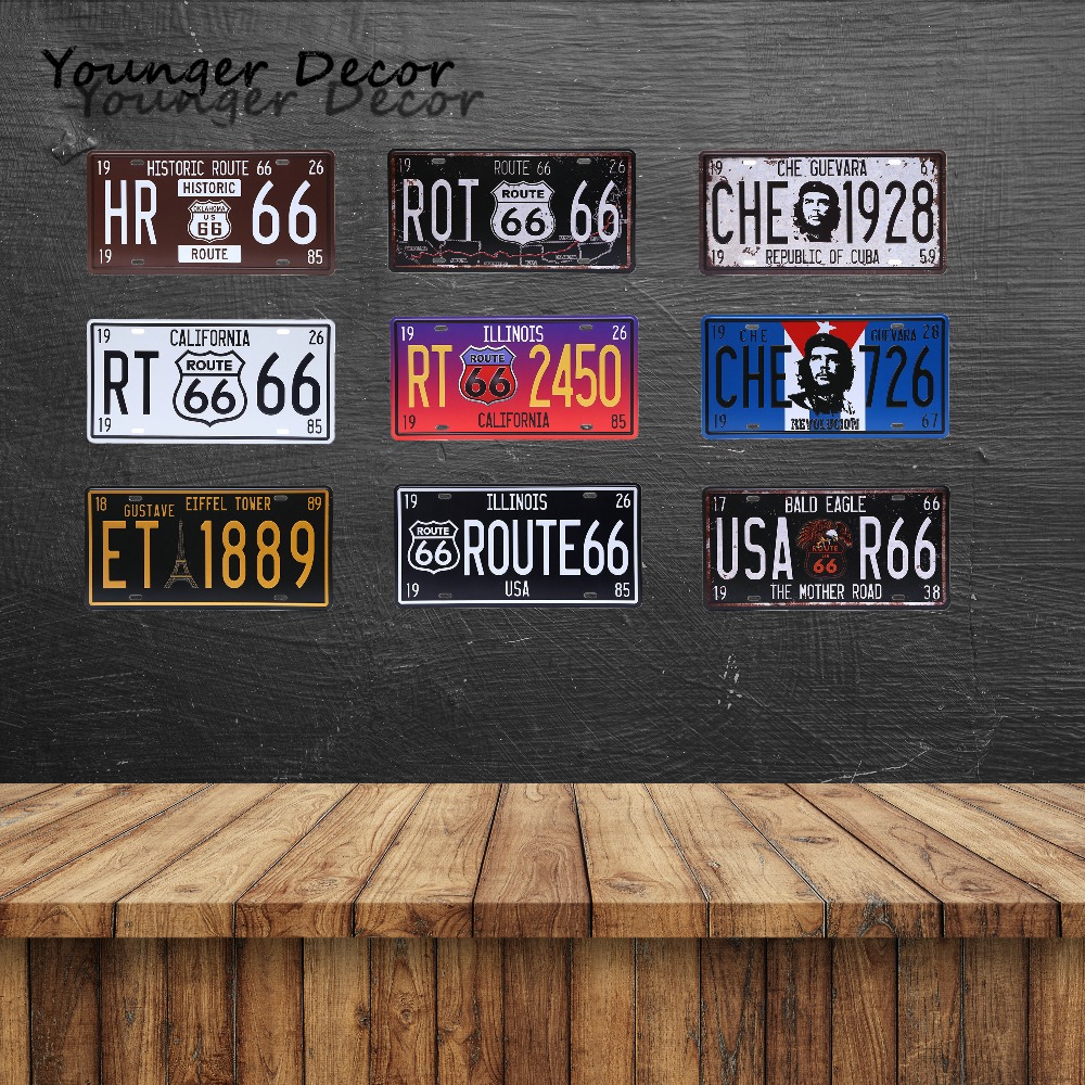 USA america Route 66 road Vintage license plates Wall art craft Retro home 