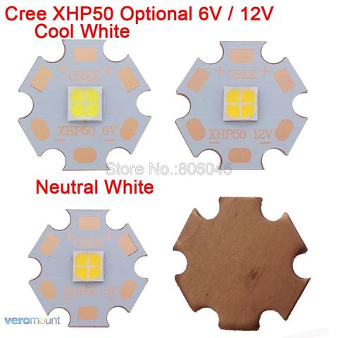 Cree XHP50 6V or 12V 6500K Cool White, 5000K Neutral White, 3000K Warm White High Power LED Emitter on 16mm 20mm Copper PCB Base ► Photo 1/1