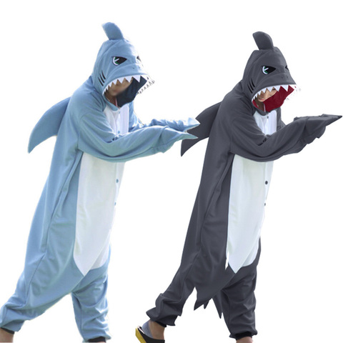 Winter Adults Animal Gray Blue Shark Funny Onesie Pajamas For Women Men Costume Cosplay Unisex Halloween Pajamas Party ► Photo 1/5