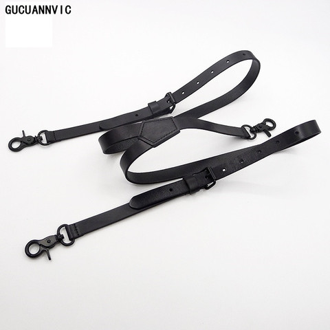 New high-end black hook leather suspenders Retro fashion long suspenders Pliers women  mens braces ► Photo 1/5