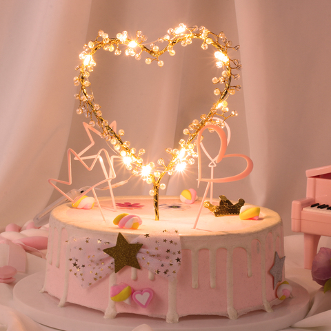 NEW 1PC Heart Shape LED Pearl Cake Toppers Baby Happy Birthday Wedding Cupcakes Party Cake Decorating Tool ► Photo 1/6