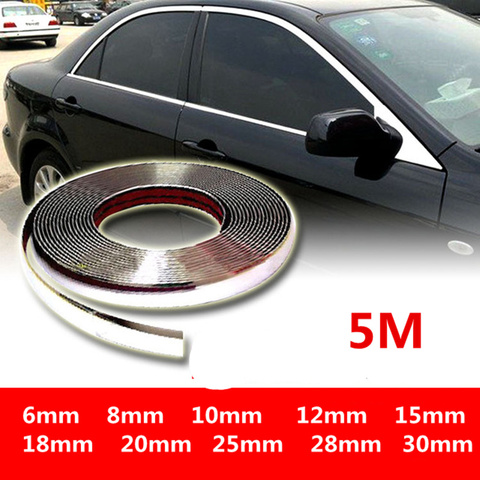 5M Exterior Car Chrome Body Strip Bumper Auto Door Protective Moulding Styling Trim Sticker 6MM 10MM 12MM 15MM 20MM 25MM 30MM ► Photo 1/6