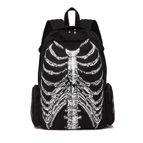 JIEROTYX Canvas Backpack Halloween Multifunctional School Bags Unisex Skull Skeleton Printed Backpack Gothic Designer Travel Bag ► Photo 1/6