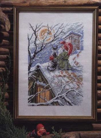 oneroom Gold Collection Lovely Counted Cross Stitch Kit Christmas Gnome Cat on a Snowy Roof Santa Winter Snow ► Photo 1/1