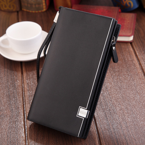 Original luxury Brand men's wallet business striped clutch leather purse for male fashion man card holder with zipper phone bag ► Photo 1/6