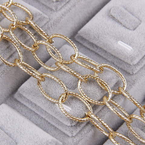 1.3x2.2x12x15.2mm Metal Gold O ShapeTextured Cable Necklace Curb Chains Bulk Fit Bracelets Open Link Chain DIY Jewelry Making ► Photo 1/6