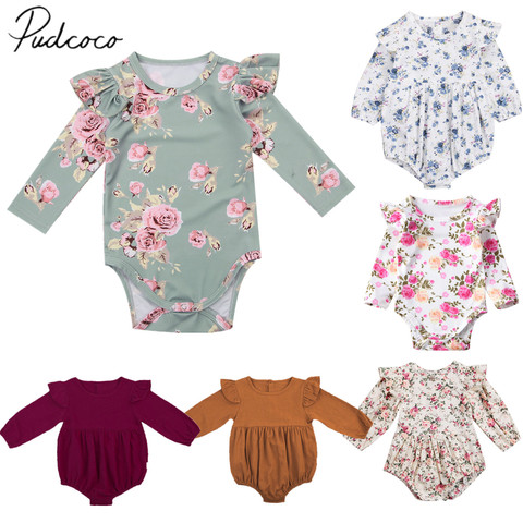 2022 Brand New Toddler Infant Newborn Baby Girls Kids Long Butterfly Sleeve Romper Outfits Playsuit Jumpsuit Floral Clothes 0-3Y ► Photo 1/6