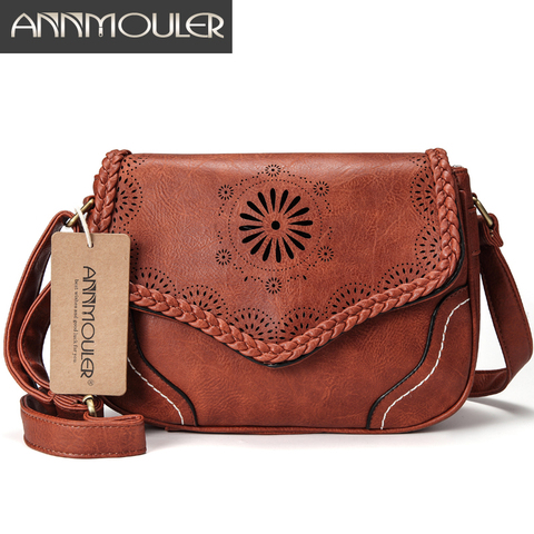 Annmouler Brand Women Shoulder Bag Vintage Pu Leather Crossbody Bag Hollow Out Ladies Satchel Bag Brown Retro Handbag for Girls ► Photo 1/6