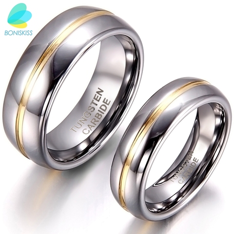 BONISKISS Couple Inset Tungsten Carbide Ring for Anniversary Engagement Wedding Rings 6/8 mm Bague Femme Lovers' Jewelry Ring ► Photo 1/6