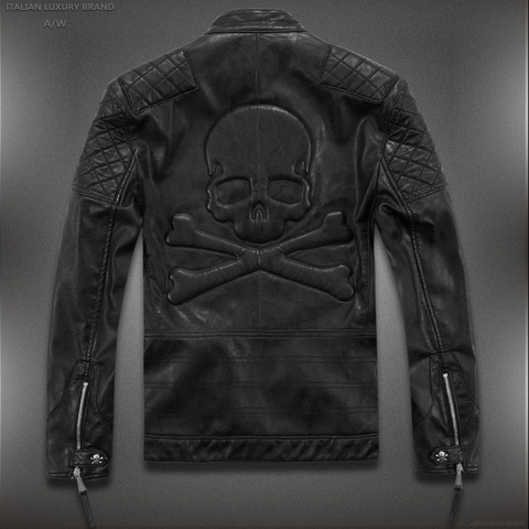 Hot ! High quality new Spring fashion leather jackets men, brand motorcycle leather jackets skull M-5XL ► Photo 1/6