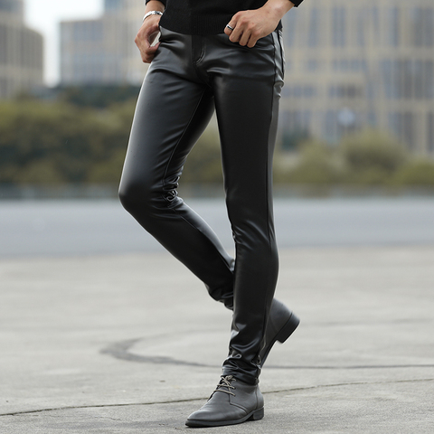 HOO 2022 autumn of cultivate one's morality play high fashionable young tight leather pants and feet locomotive PU leather pants ► Photo 1/3