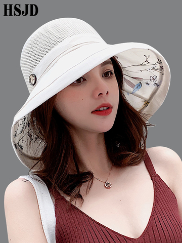 2022 Summer Big Wide Brim Flower Sun Hat for Women Mesh UV Protection Beach Hat Female Net Foldable Sun Hats Lady's Bucket Hat ► Photo 1/6