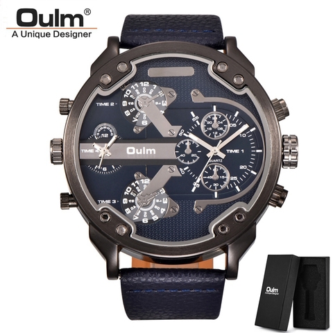 Oulm Classic Multiple Time Zone Men's Watches Super Big Dial Male Sport Watch Luxury Brand Casual Leather Quartz Watch ► Photo 1/6